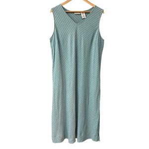 White Stag Ocean Jade Linen Blend Striped V-Neck Sleeveless Midi Dress Size 26W